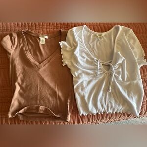 Bozzolo Brown and White Crop Tops